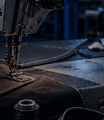 Costura de tecido em máquina industrial